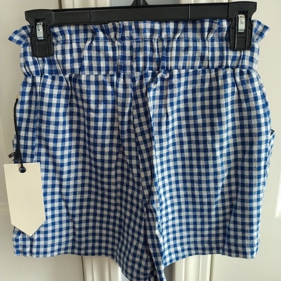 Ban.jara Linen Rayonl Blue White gingham Shorts. XS - Picture 2 of 7